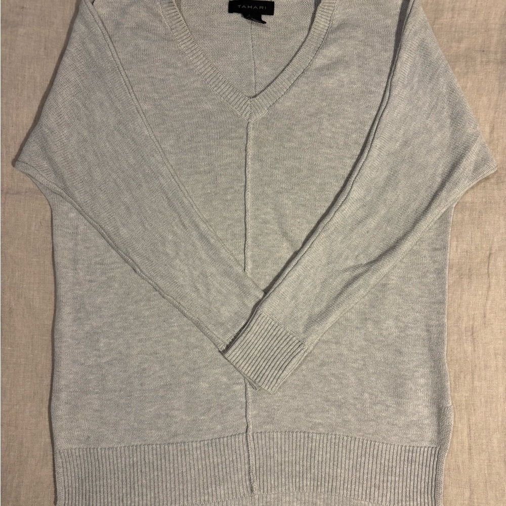 Tahari Light Gray V-Neck Women's Sweater